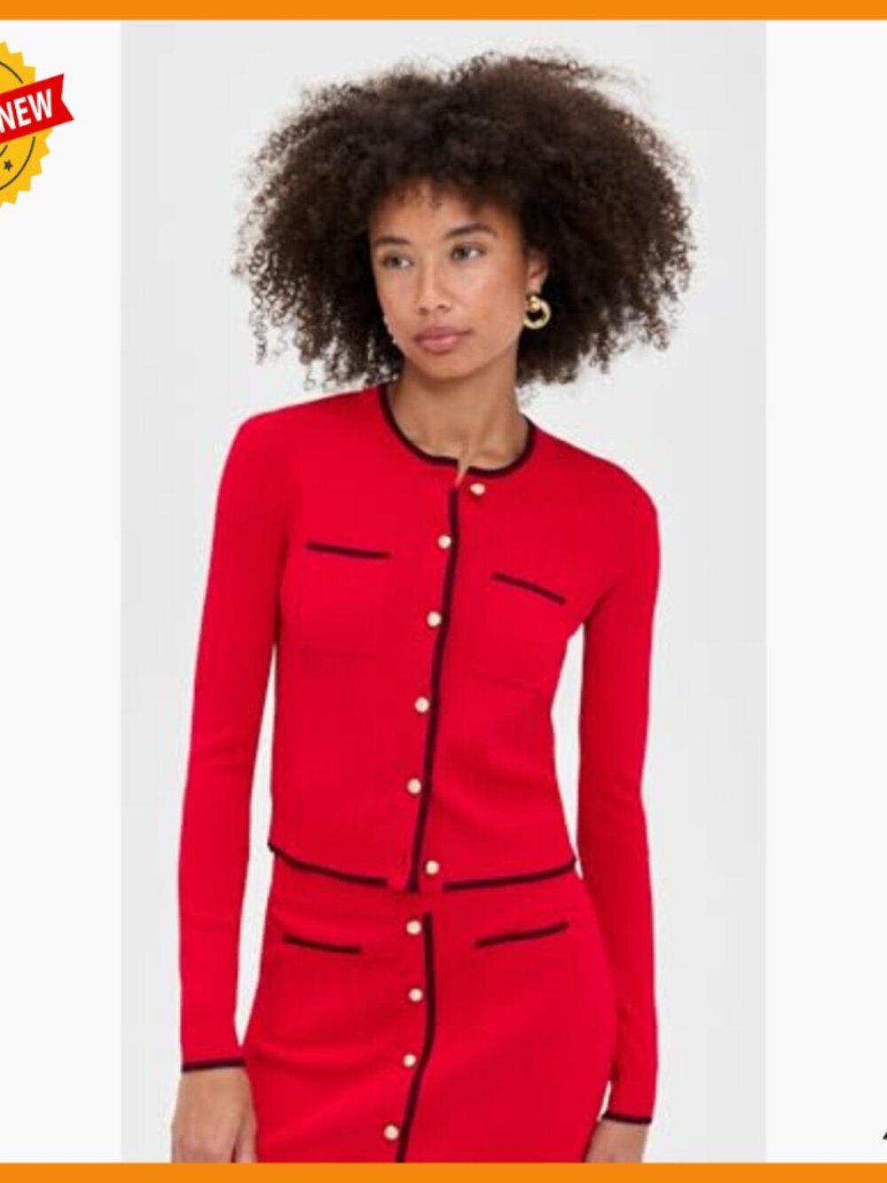 Lightweight Stretch Knit Cardigan with Patch Pocket, Crew Neck - Picture 2 of 6